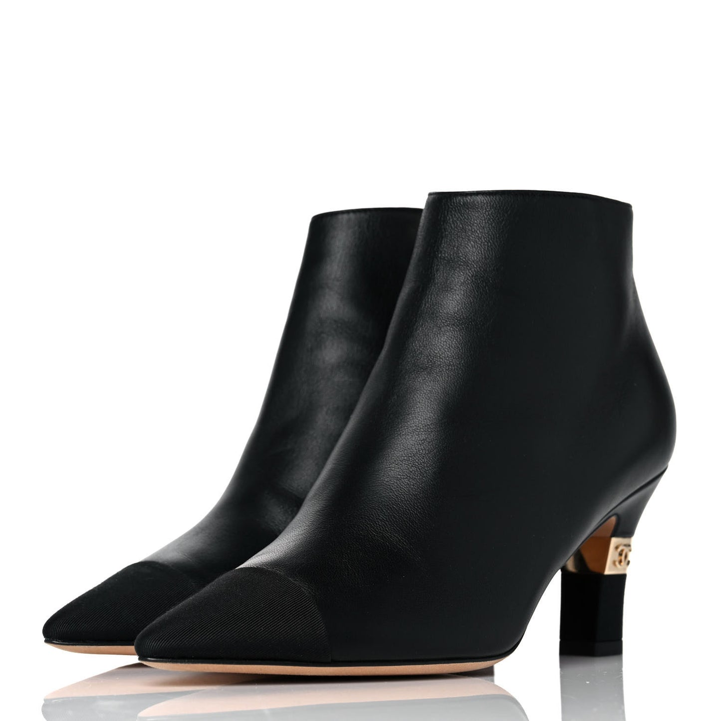 Lambskin Grosgrain Cap Toe Short Ankle Boots 36 Black