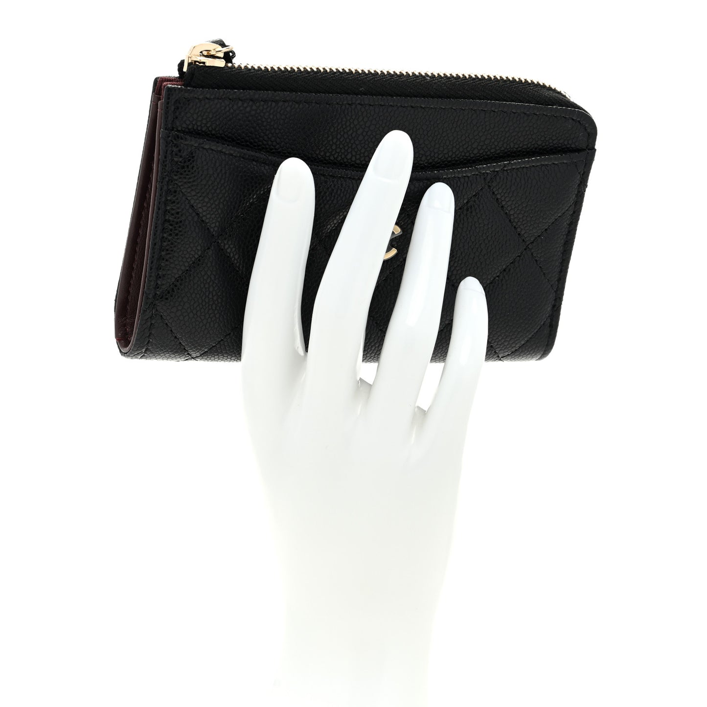 Caviar Quilted CC Zip Around Card Holder Black