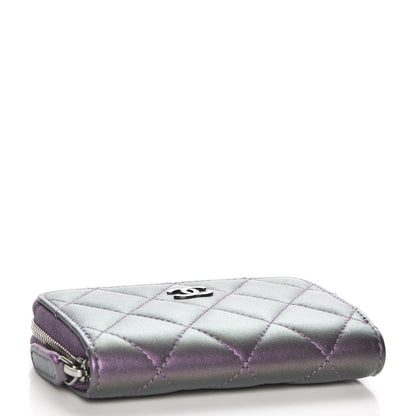 Chanel Metallic Lambskin Quilted Zip Around Coin Purse Wallet Purple 4 of 8