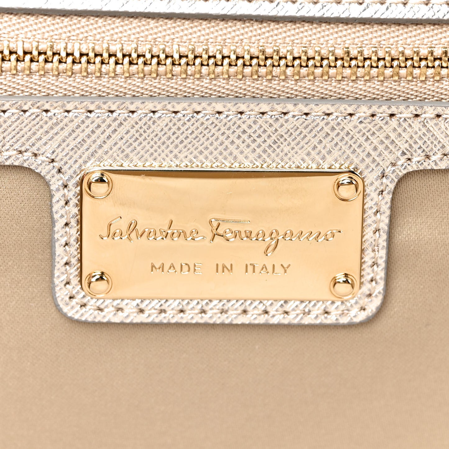 Metallic Hammered Calfskin Vara Bow Chain Flap Crossbody Silver Gold