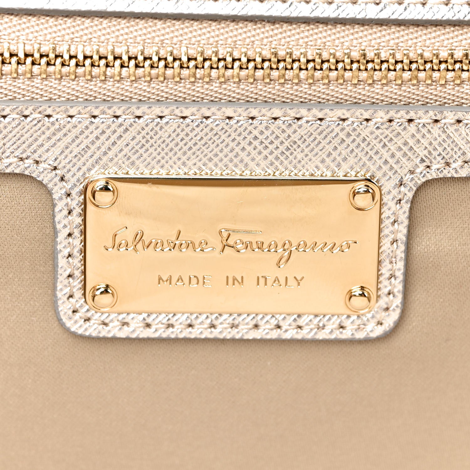Salvatore Ferragamo Metallic Hammered Calfskin Vara Bow Chain Flap Crossbody Silver Gold 10 of 23