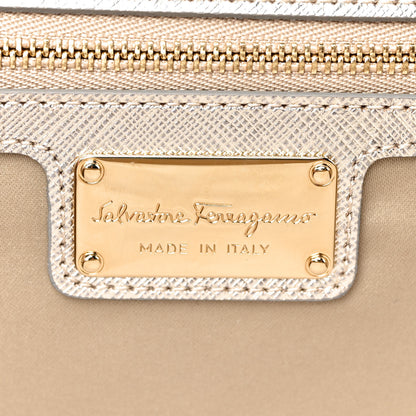 Salvatore Ferragamo Metallic Hammered Calfskin Vara Bow Chain Flap Crossbody Silver Gold 10 of 23