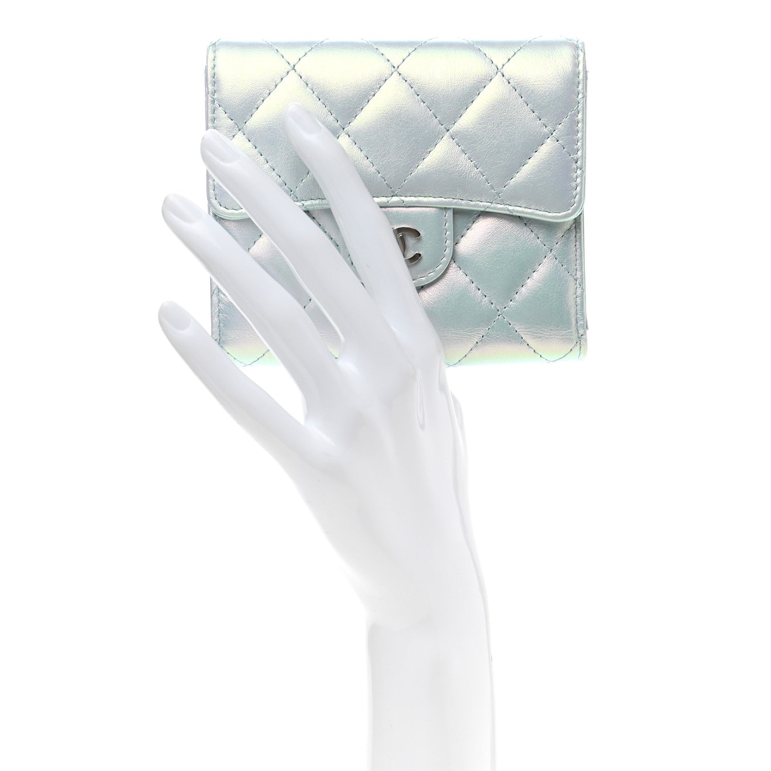 Chanel Iridescent Calfskin Quilted Compact Flap Wallet Light Blue 2 of 8