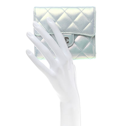 Chanel Iridescent Calfskin Quilted Compact Flap Wallet Light Blue 2 of 8