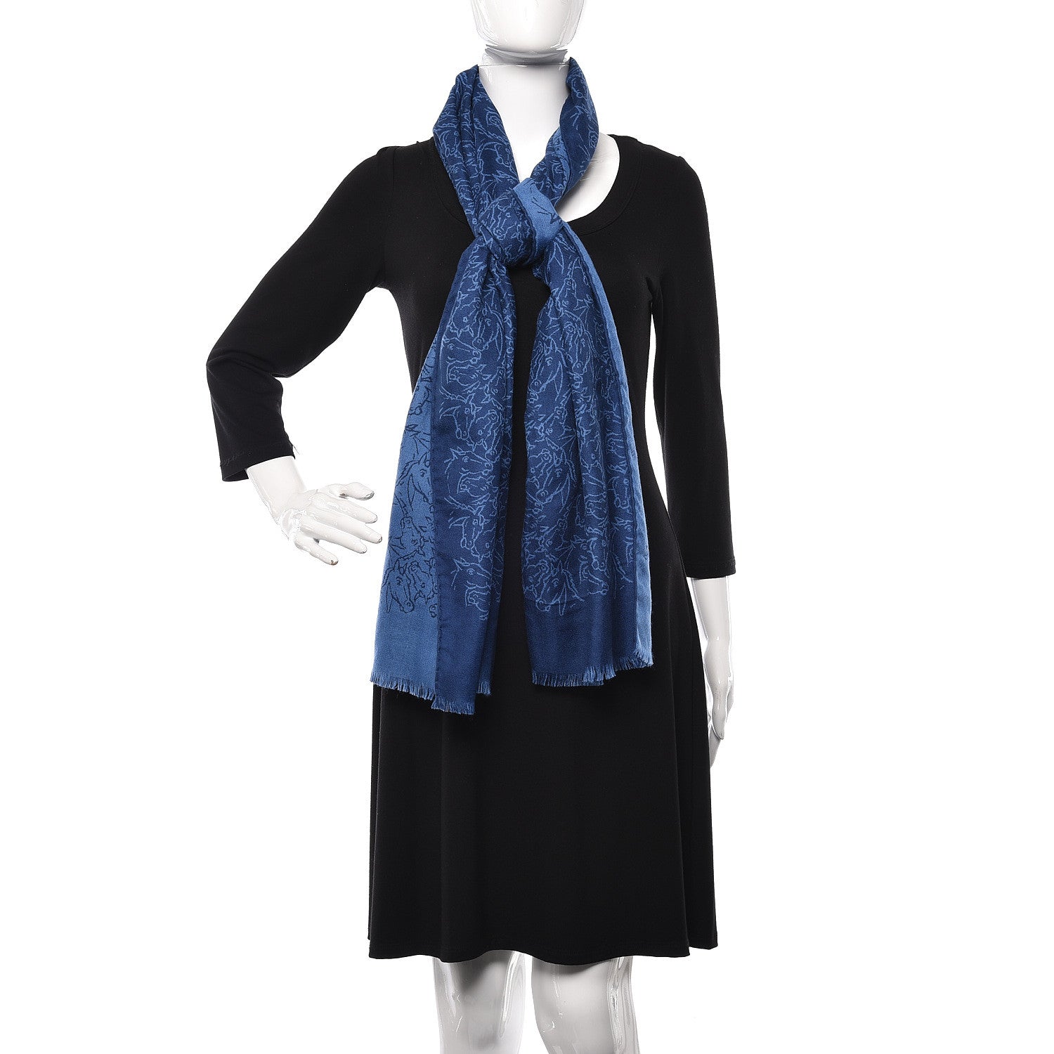 Hermes Cashmere Silk Whispering Horses Echarpe Muffler Mediterranee Indigo 2 of 5