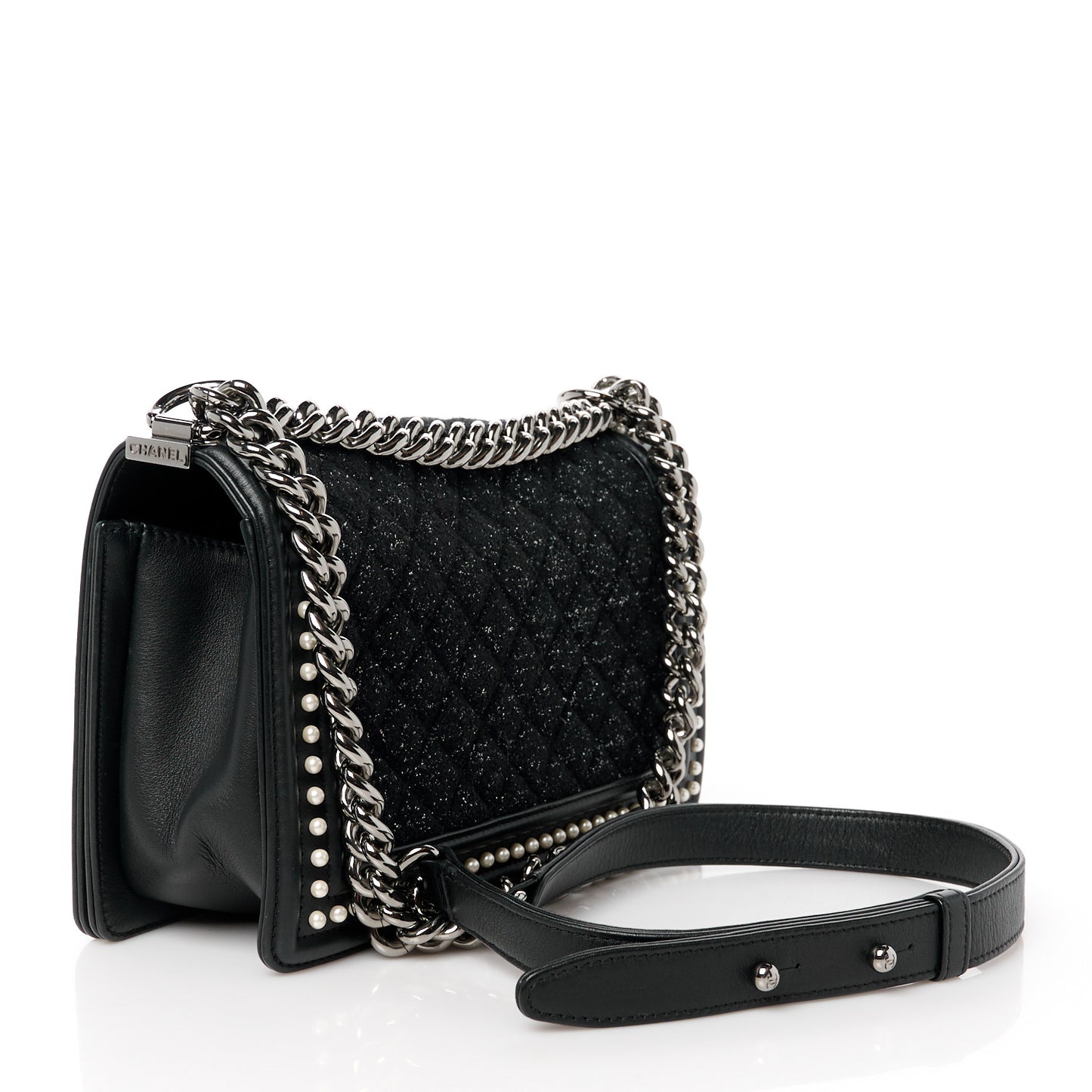 Calfskin Pearl Tweed Medium Boy Flap Black