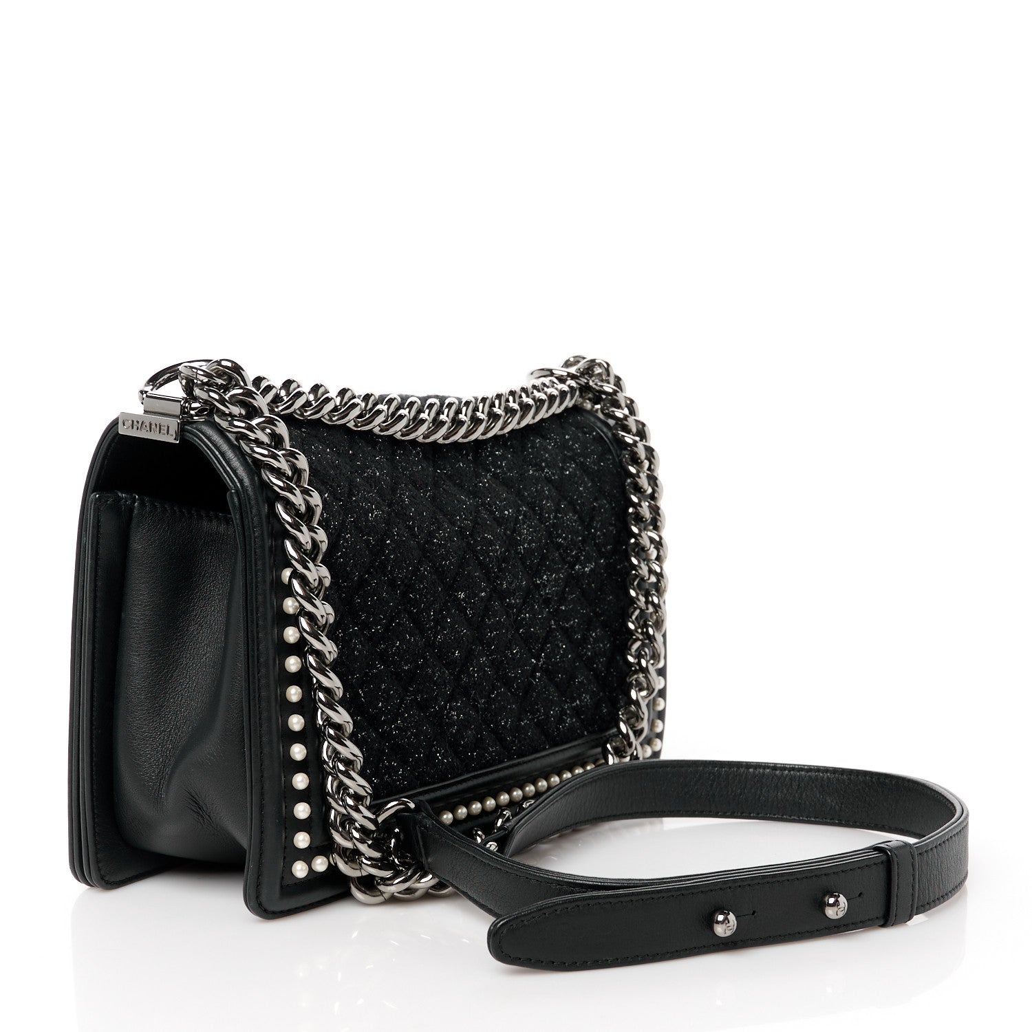 Chanel Calfskin Pearl Tweed Medium Boy Flap Black 3 of 10