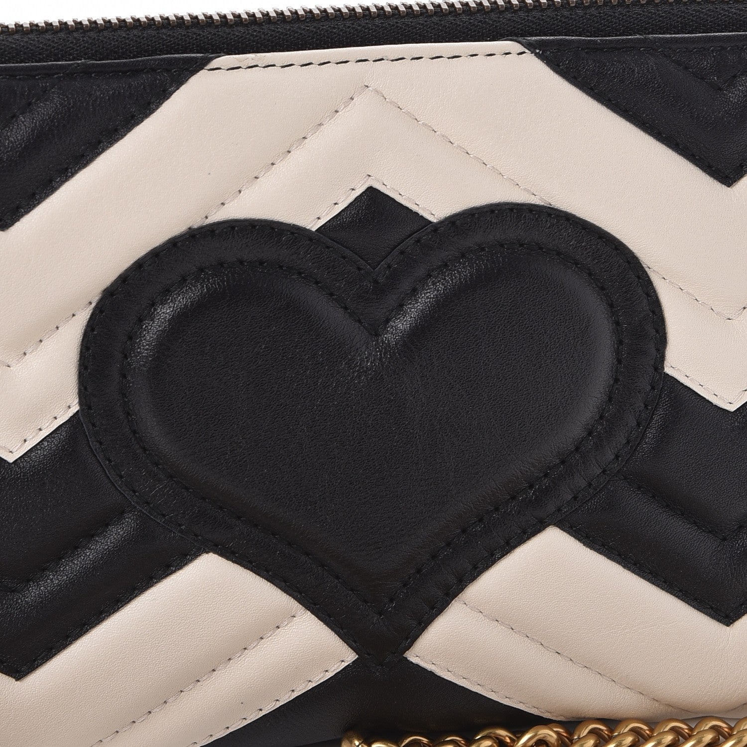 Gucci Calfskin Matelasse Mini GG Marmont Chain Bag Black White 8 of 8