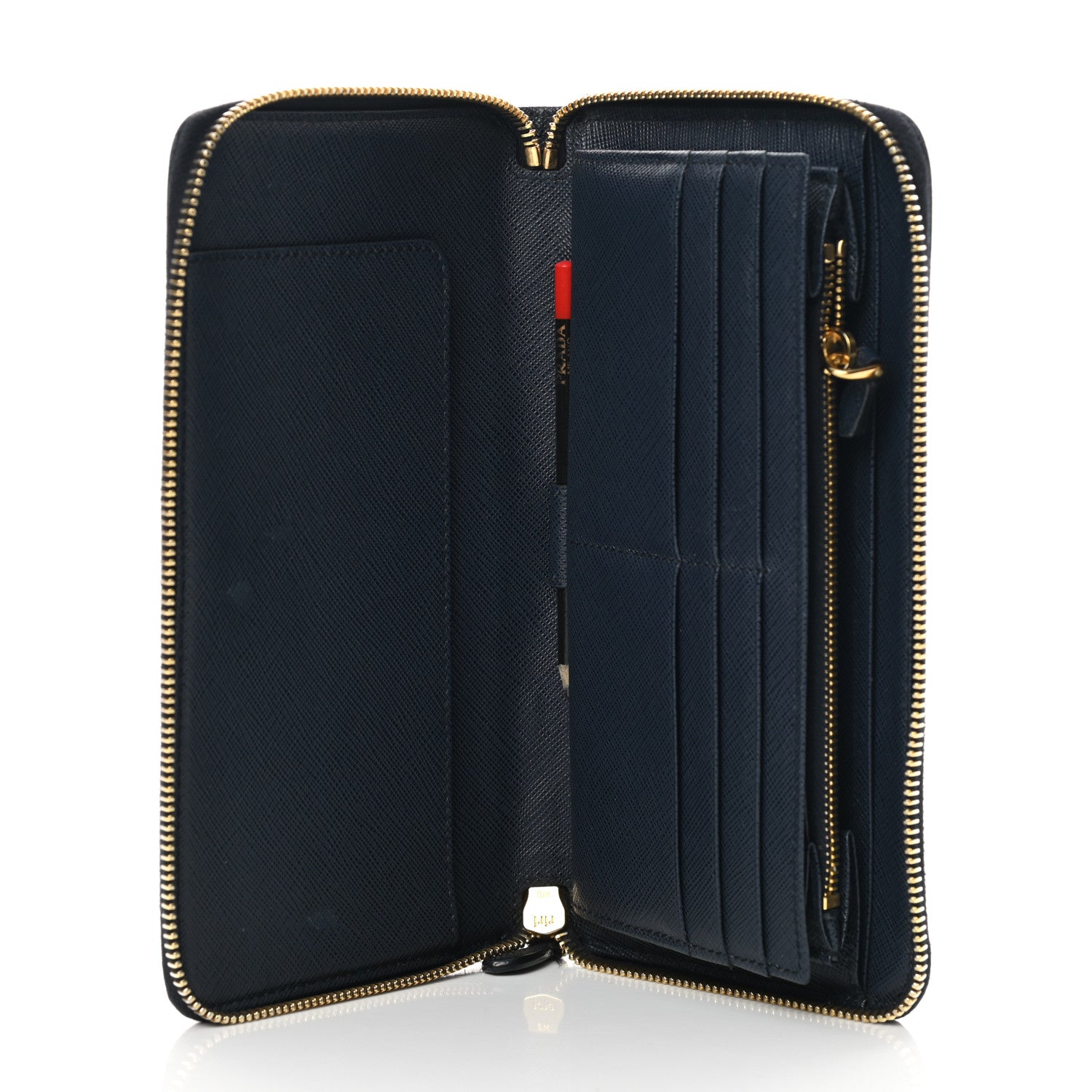 Prada Saffiano Metal Large Zip Around Travel Wallet Baltico 5 of 17