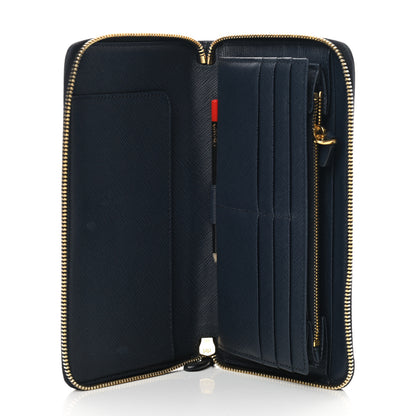 Prada Saffiano Metal Large Zip Around Travel Wallet Baltico 5 of 17
