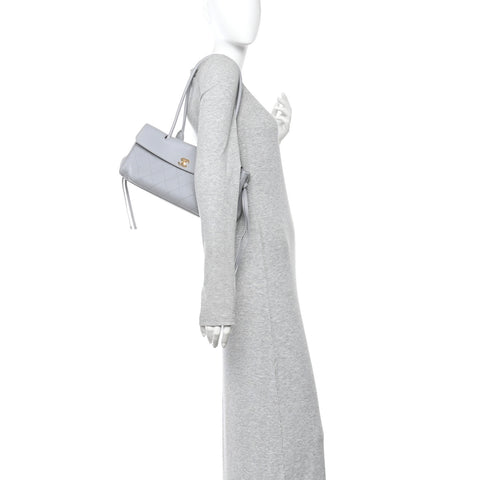 Grained Calfskin Stitched Urban Essentials Small Shopping Bag Grey