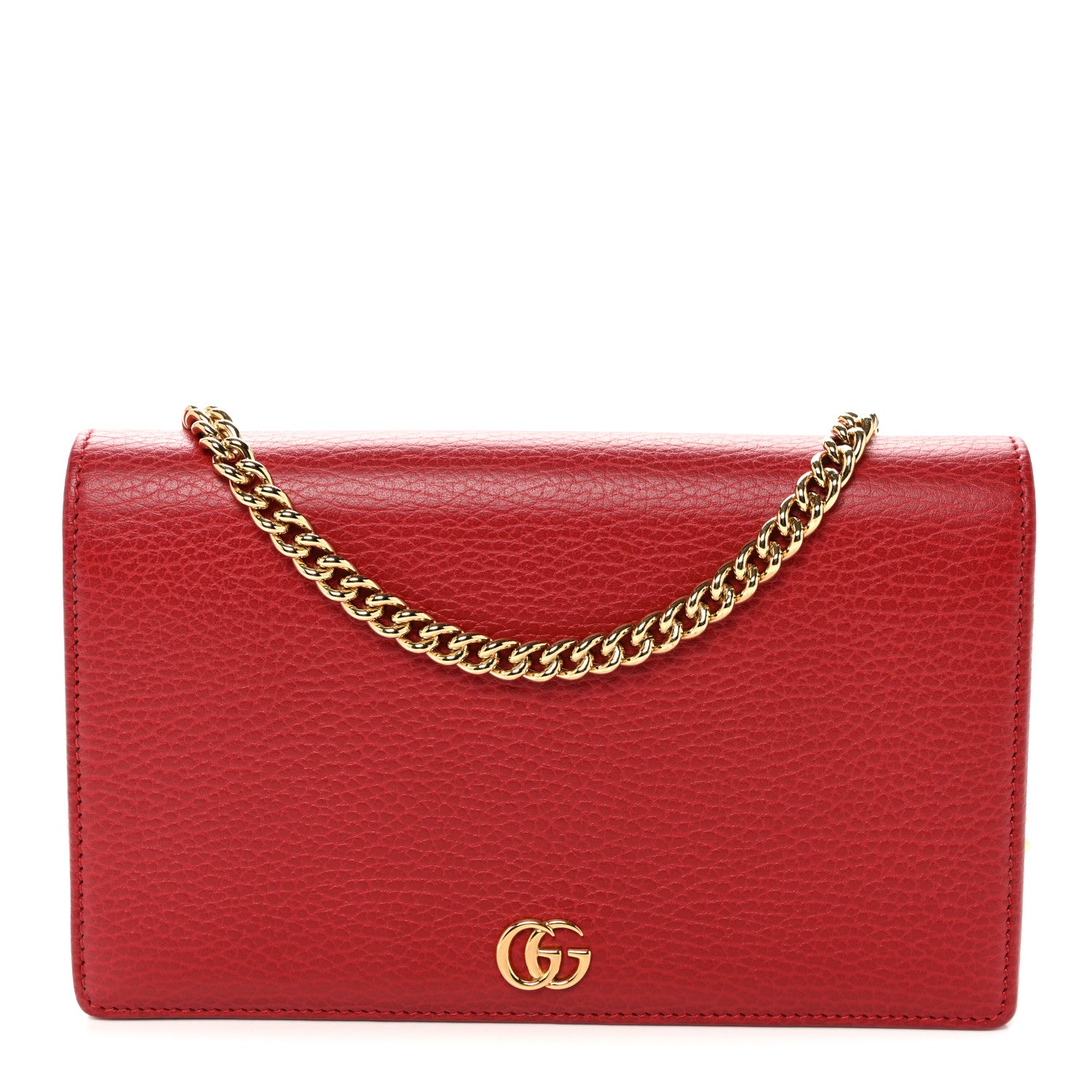Gucci Dollar Calfskin Mini GG Marmont Chain Wallet Hibiscus Red 1 of 9