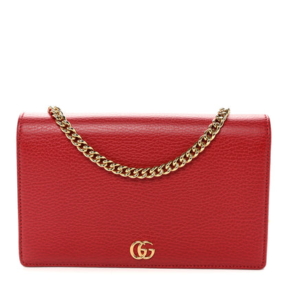 Gucci Dollar Calfskin Mini GG Marmont Chain Wallet Hibiscus Red 1 of 9