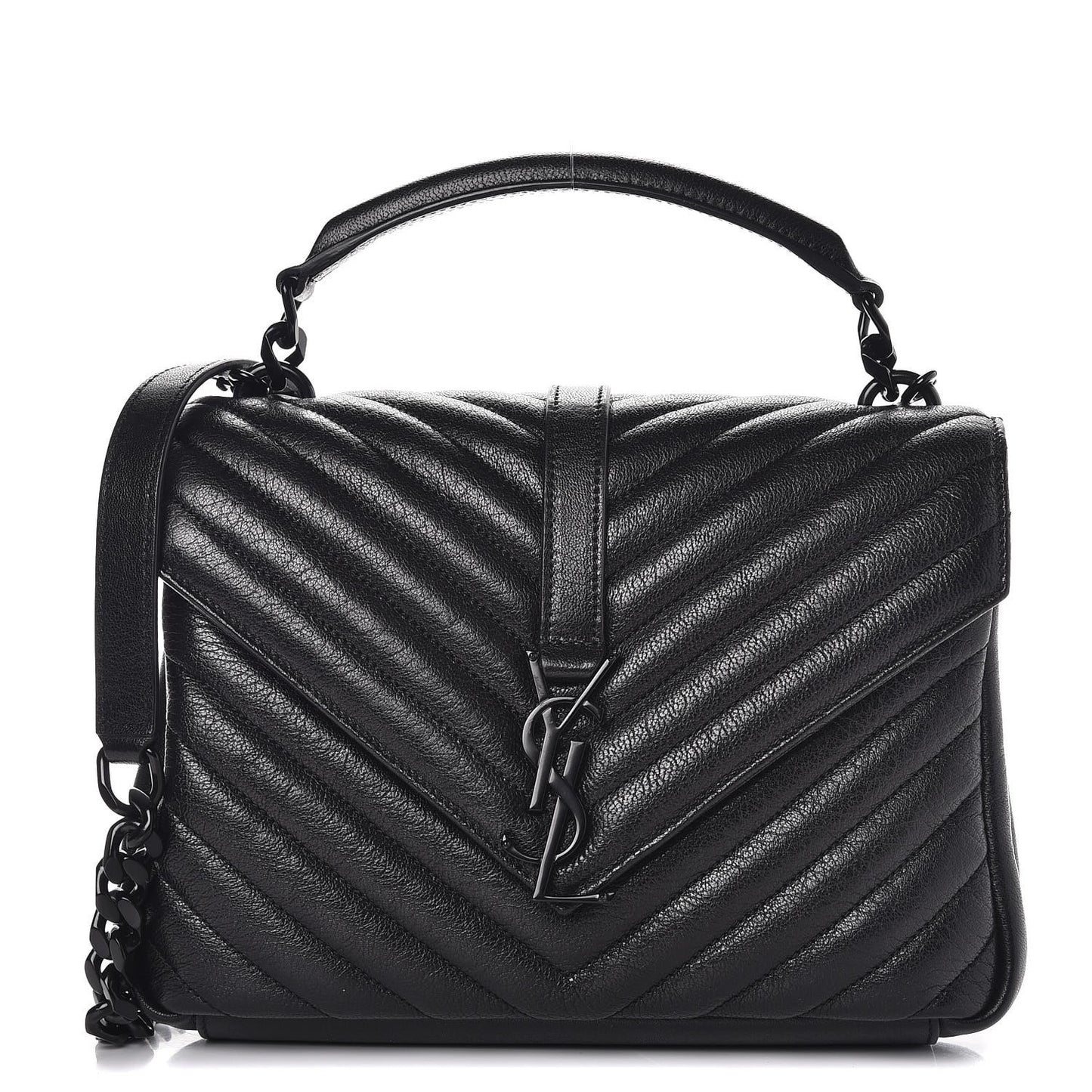 Sheepskin Matelasse Chevron Monogram Medium College Bag Black