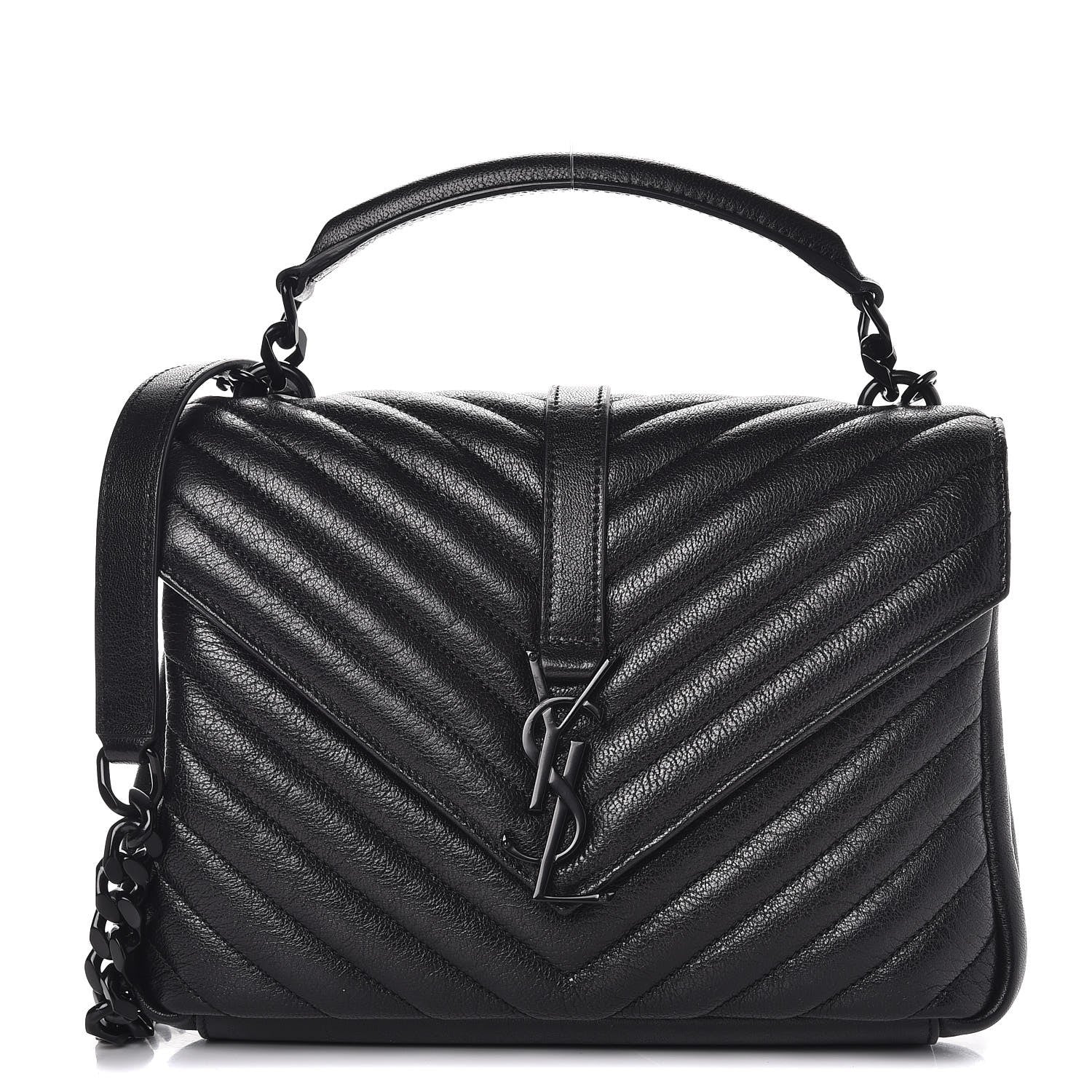 Saint Laurent Sheepskin Matelasse Chevron Monogram Medium College Bag Black 1 of 8
