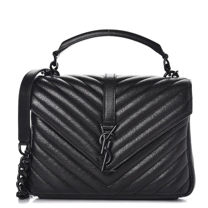 Saint Laurent Sheepskin Matelasse Chevron Monogram Medium College Bag Black 1 of 8