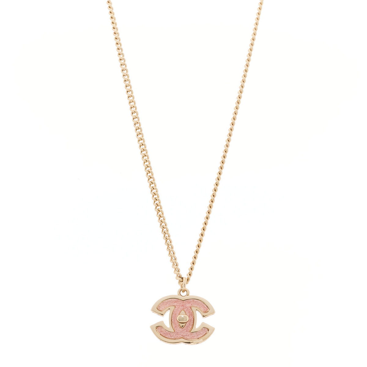 Metal Resin CC Turnlock Necklace Pink Gold