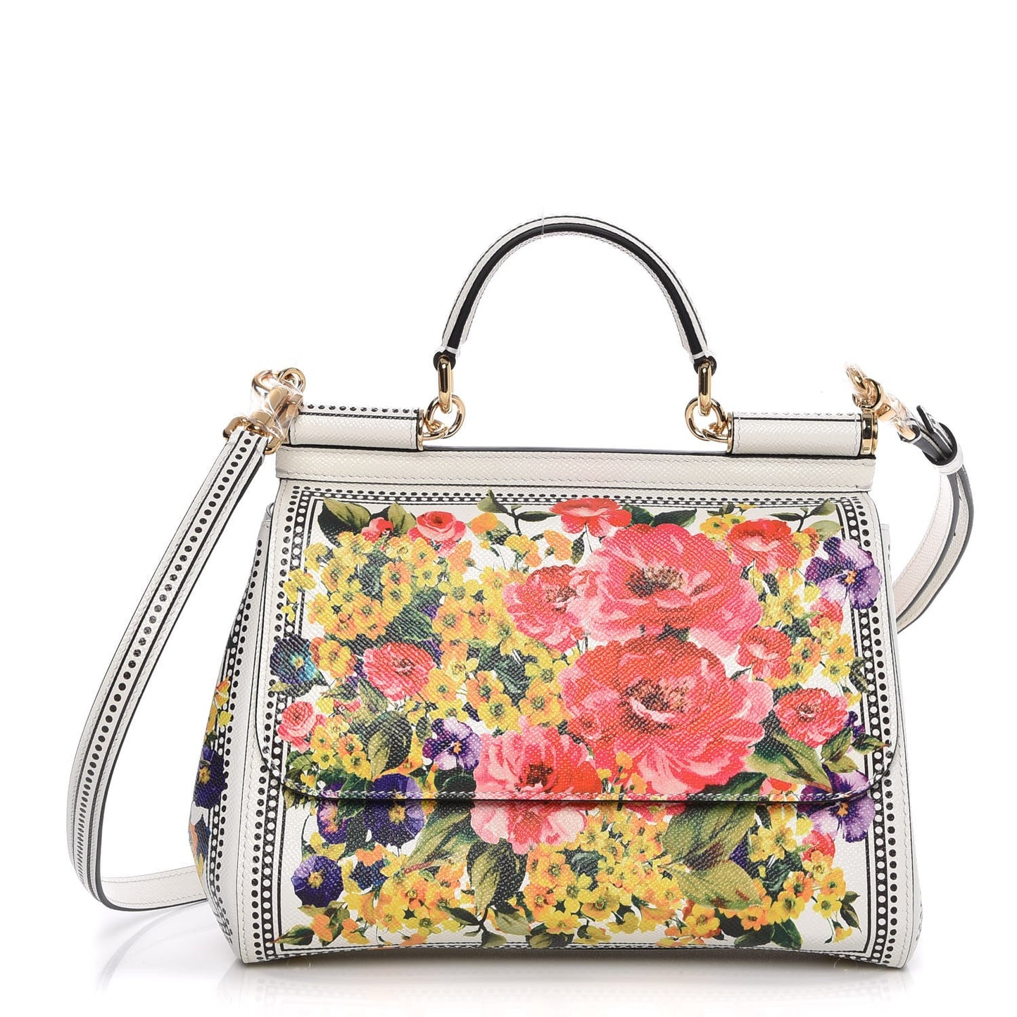 Dauphine Floral Print Medium Miss Sicily Satchel White
