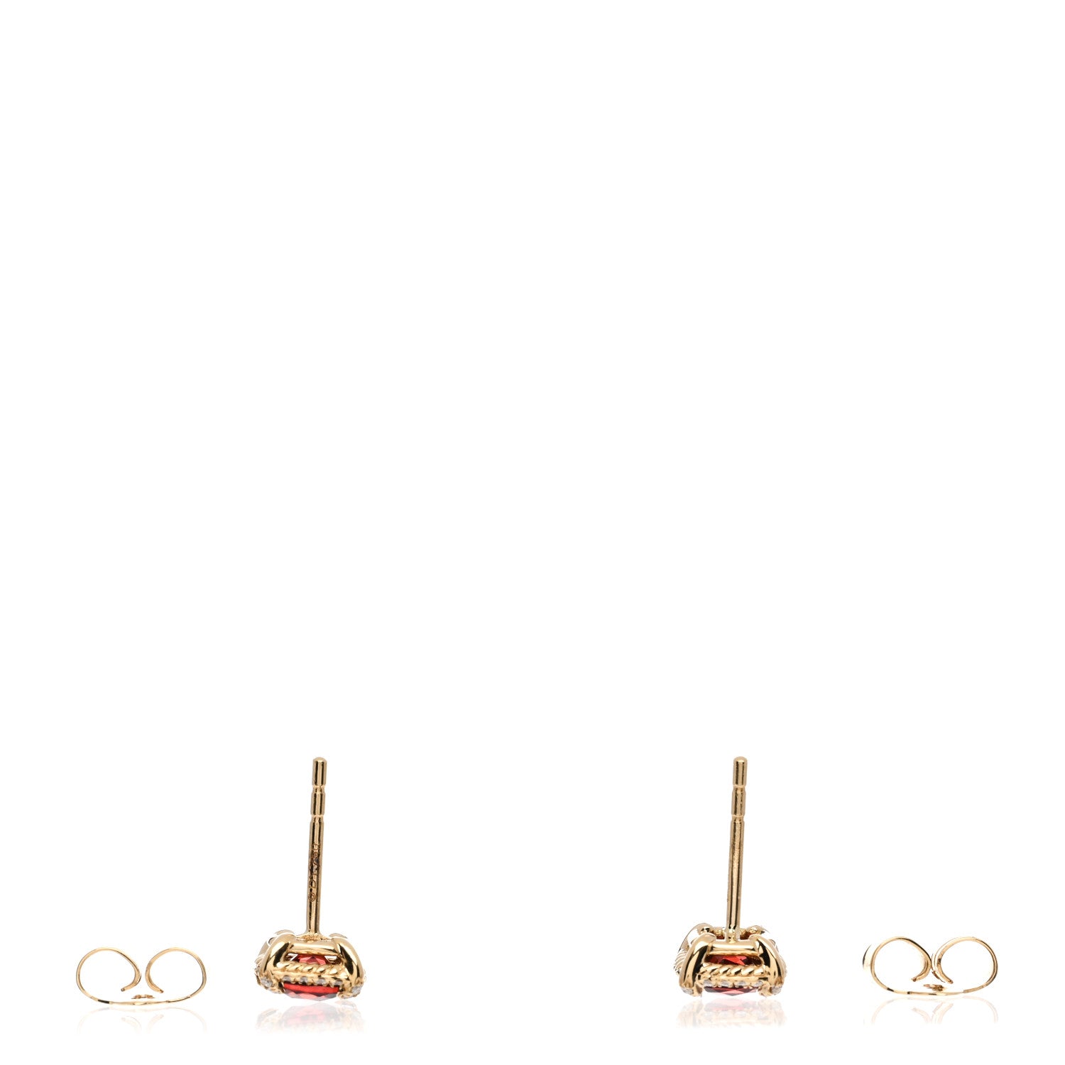 David Yurman 18K Yellow Gold Diamond Garnet 5mm Chatelaine Pave Bezel Stud Earrings 3 of 4