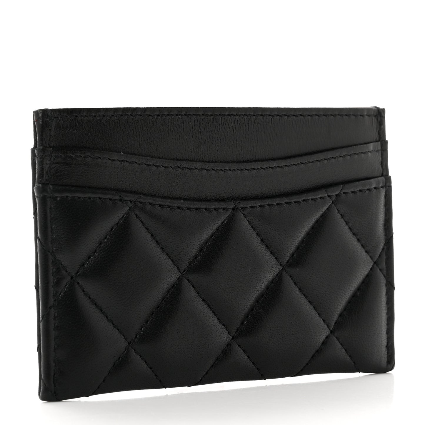 Lambskin Quilted Card Holder Black