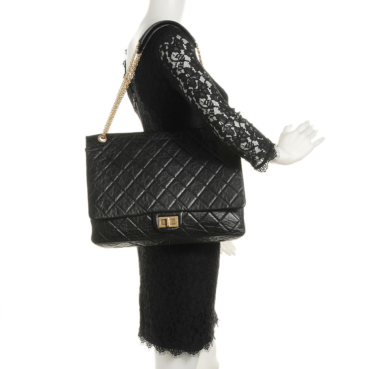 Aged Calfskin Quilted 2.55 Reissue 228 Flap Black
