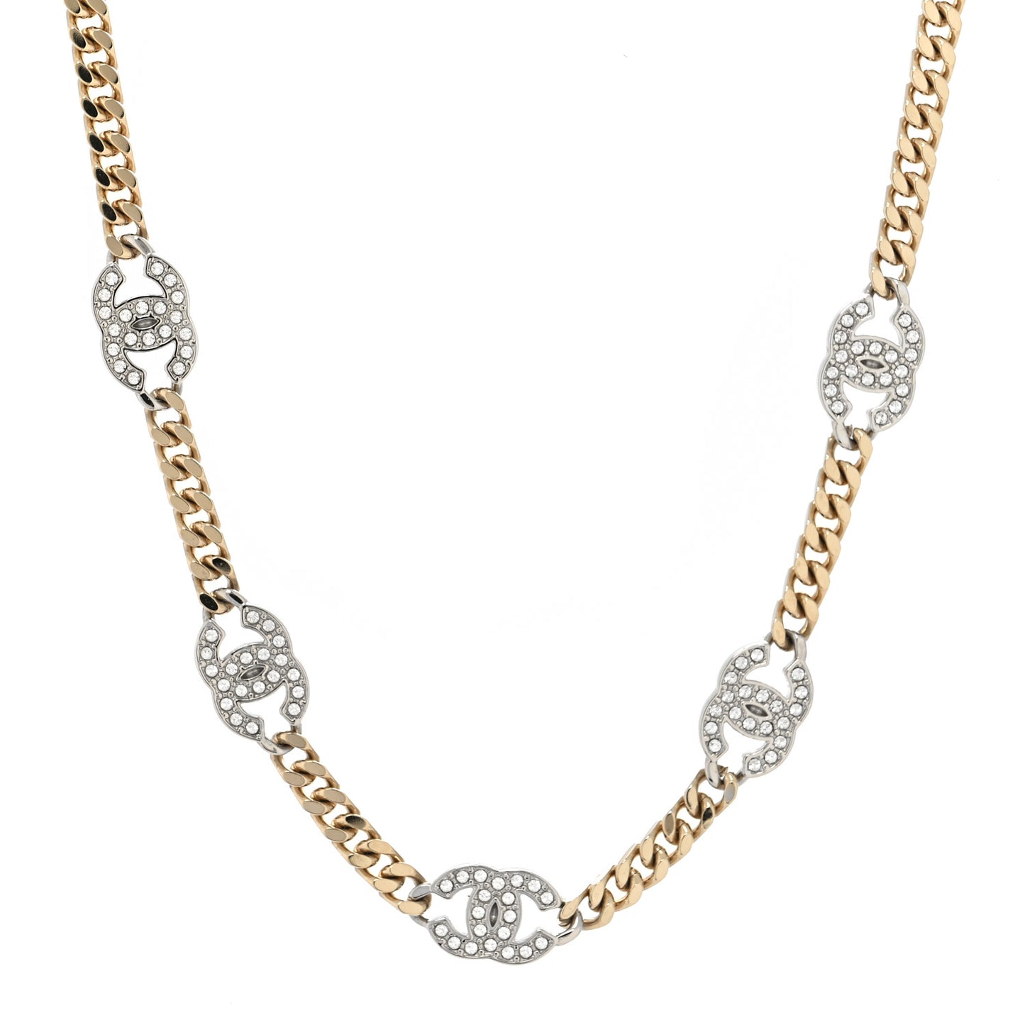 Crystal Chain CC Link Choker Gold Silver