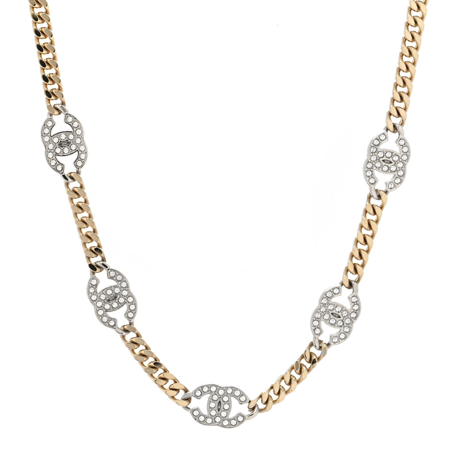 Chanel Crystal Chain CC Link Choker Gold Silver 1 of 5