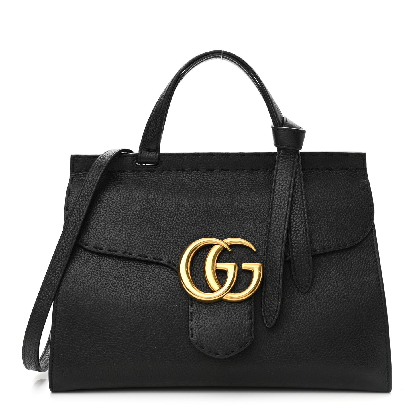 Calfskin Small GG Marmont Top Handle Bag Black