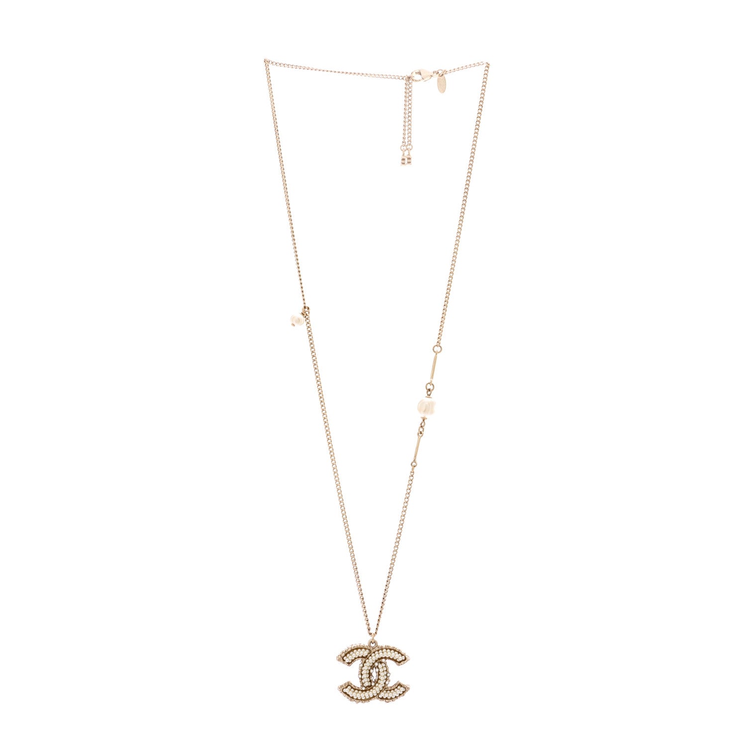 Chanel Crystal Pearl CC Pendant Necklace Gold 3 of 6