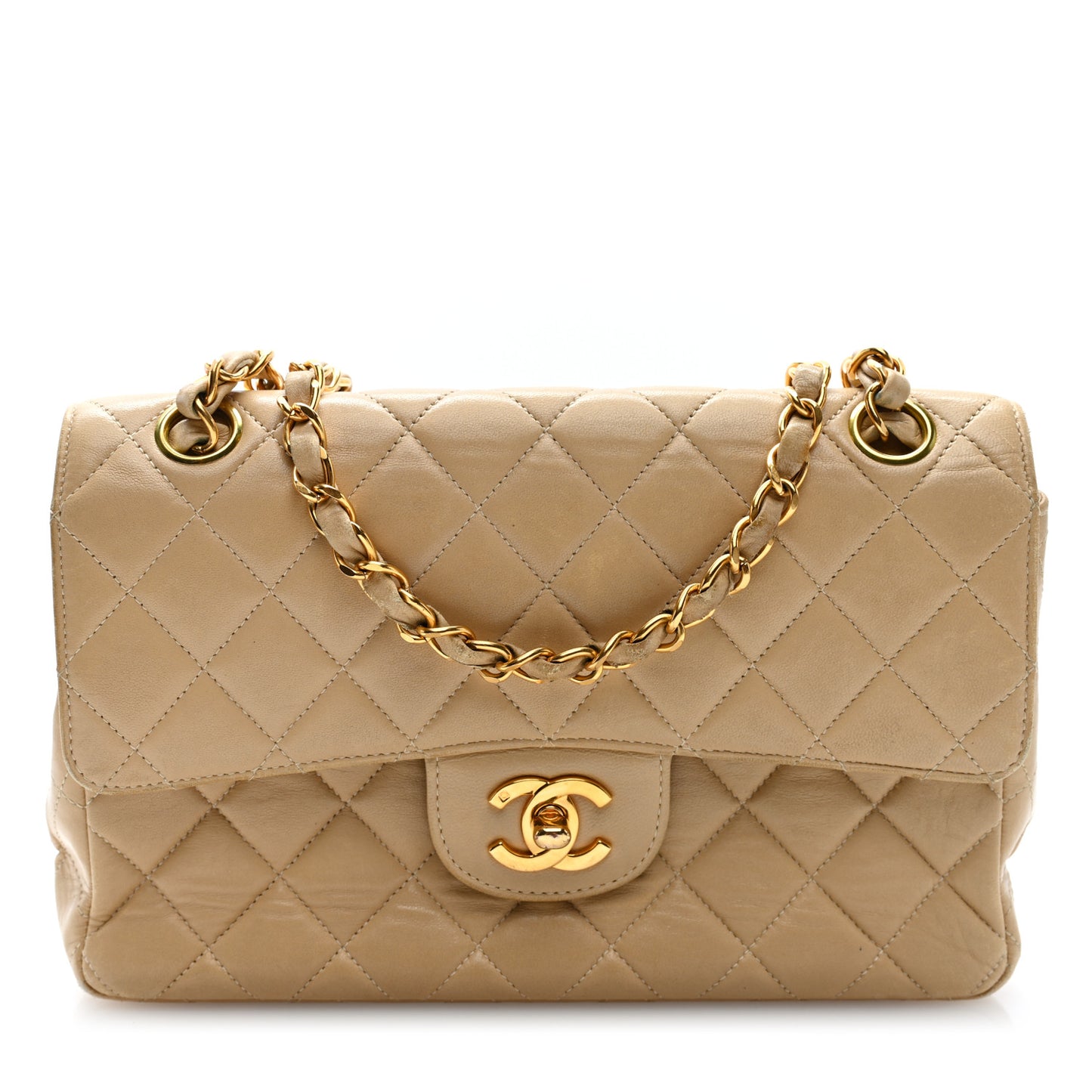 Lambskin Quilted Small Double Sided Flap Beige