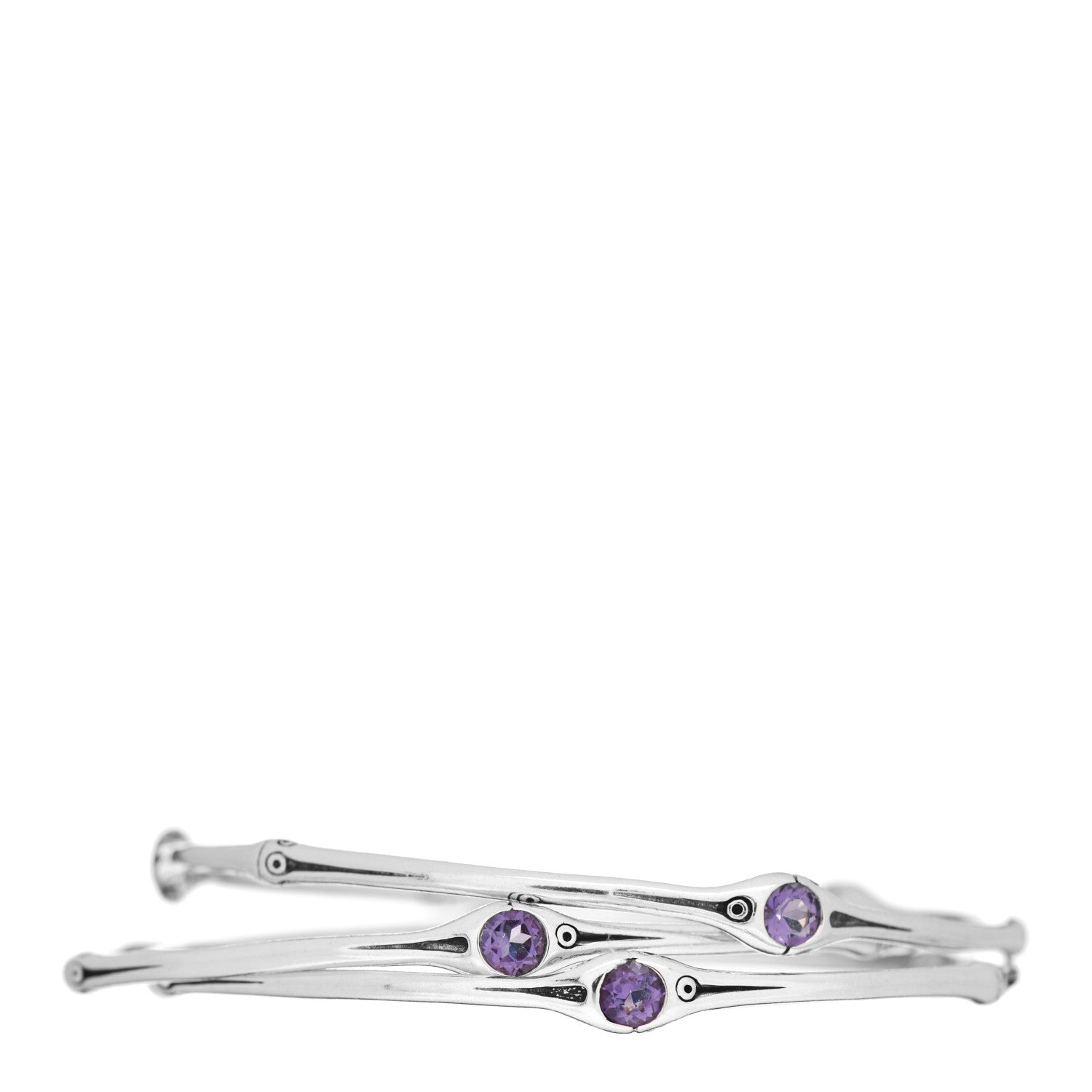 John Hardy Sterling Silver Amethyst Bamboo Bangle Bracelet Set of 3 1 of 4