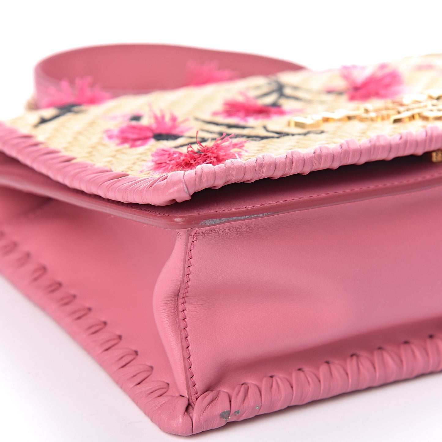 Straw Floral Embroidered Shoulder Bag Naturale Begonia
