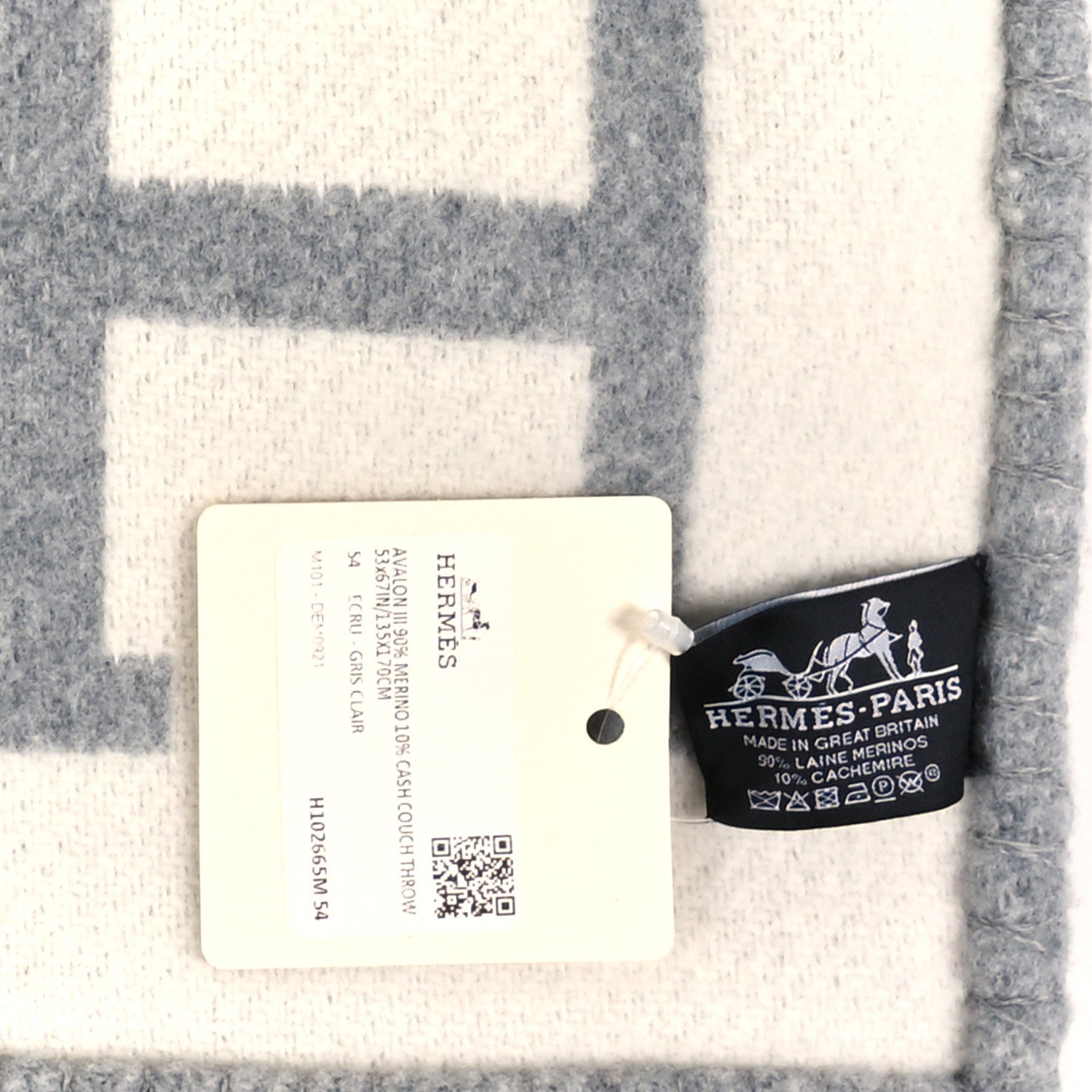 Hermes Wool Cashmere Avalon III Blanket Ecru Gris Clair 3 of 3