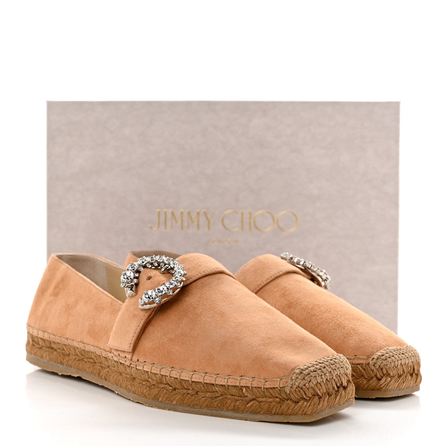 Jimmy Choo Suede Calfskin Crystal Embellished Dru Espadrilles 38 Beige 9 of 9