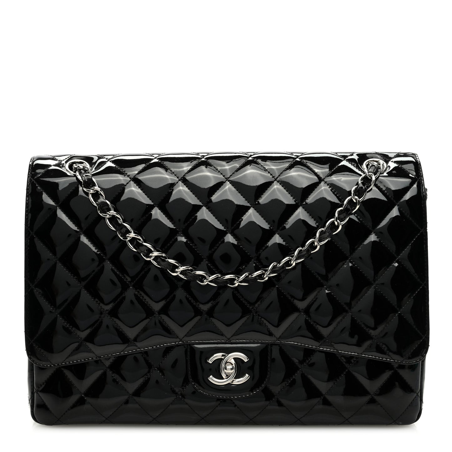 Patent Quilted Maxi Single Flap Black