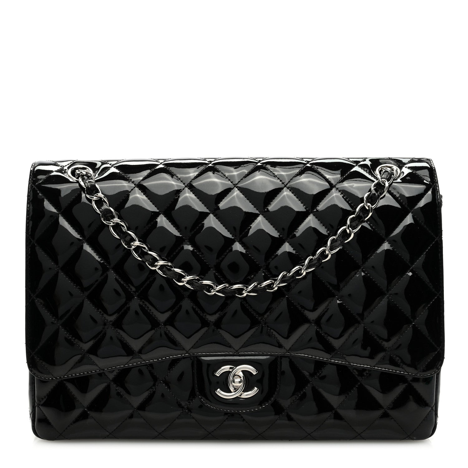 Chanel Patent Quilted Maxi Single Flap Black 1 of 10