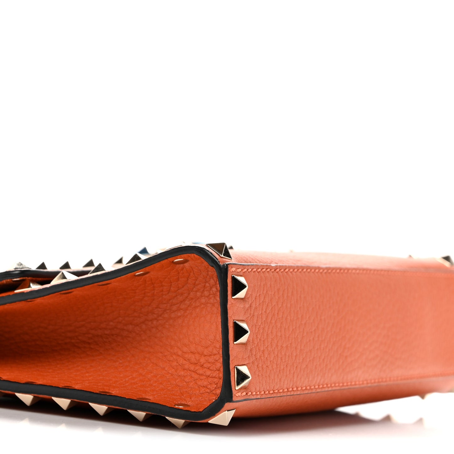 Pebbled Calfskin Medium Rockstud Flip Lock Crossbody Bag Orange
