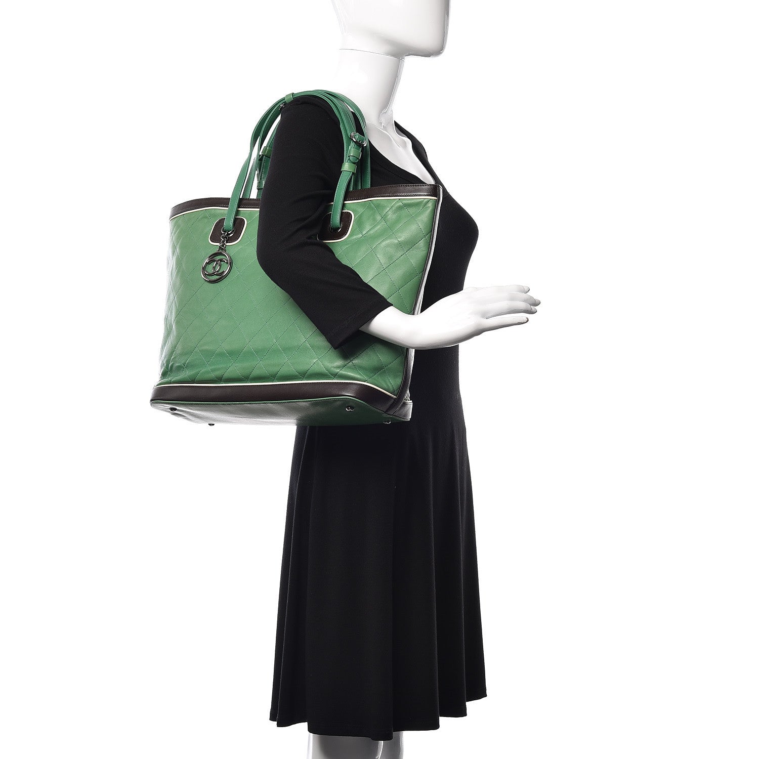 Chanel Lambskin Quilted Country Club Tote Green Black 2 of 13