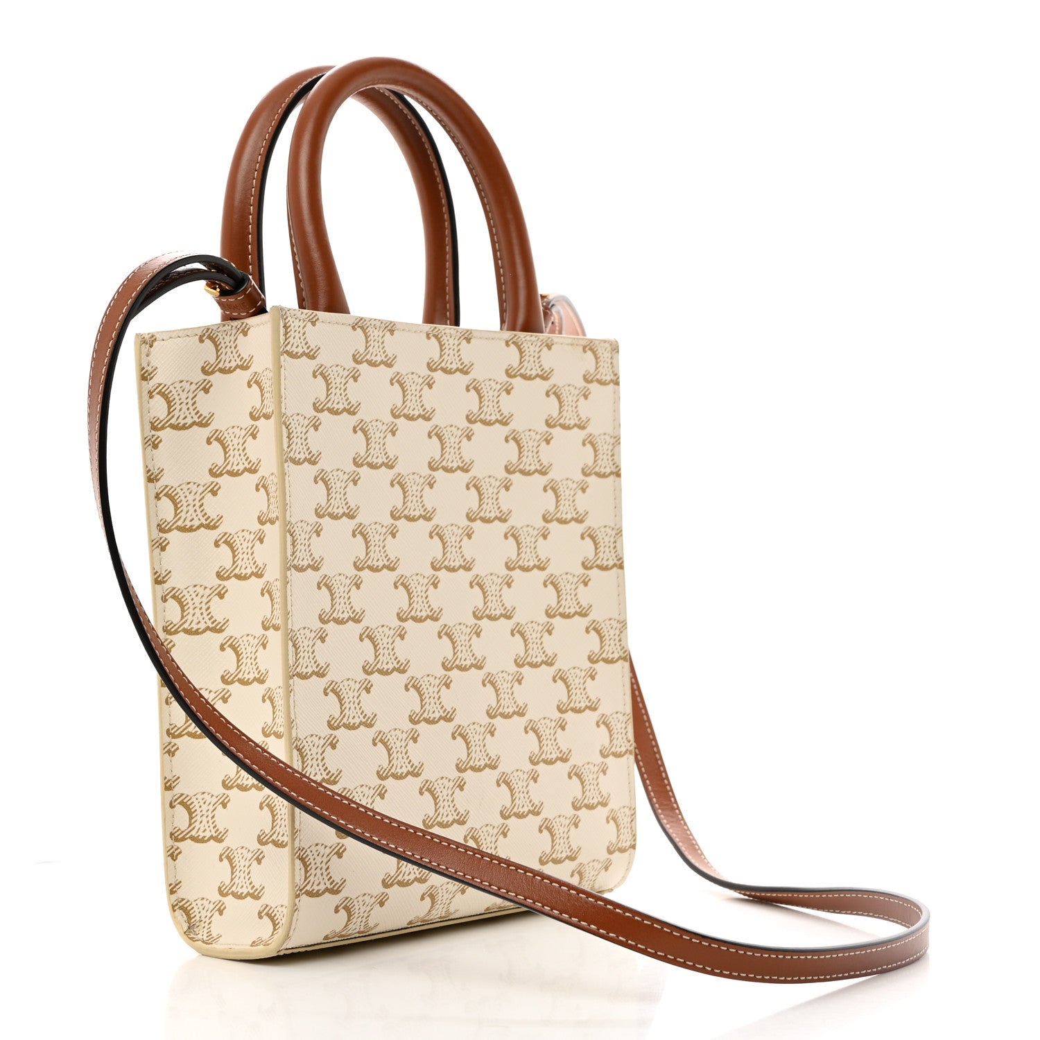 Celine Triomphe Canvas Calfskin Mini Vertical Cabas White 2 of 10