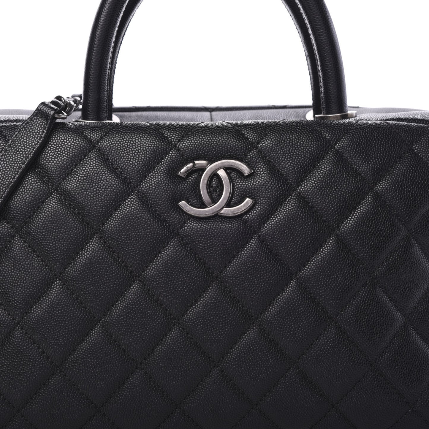 Caviar Quilted Large Coco Handle Bowling Bag Black
