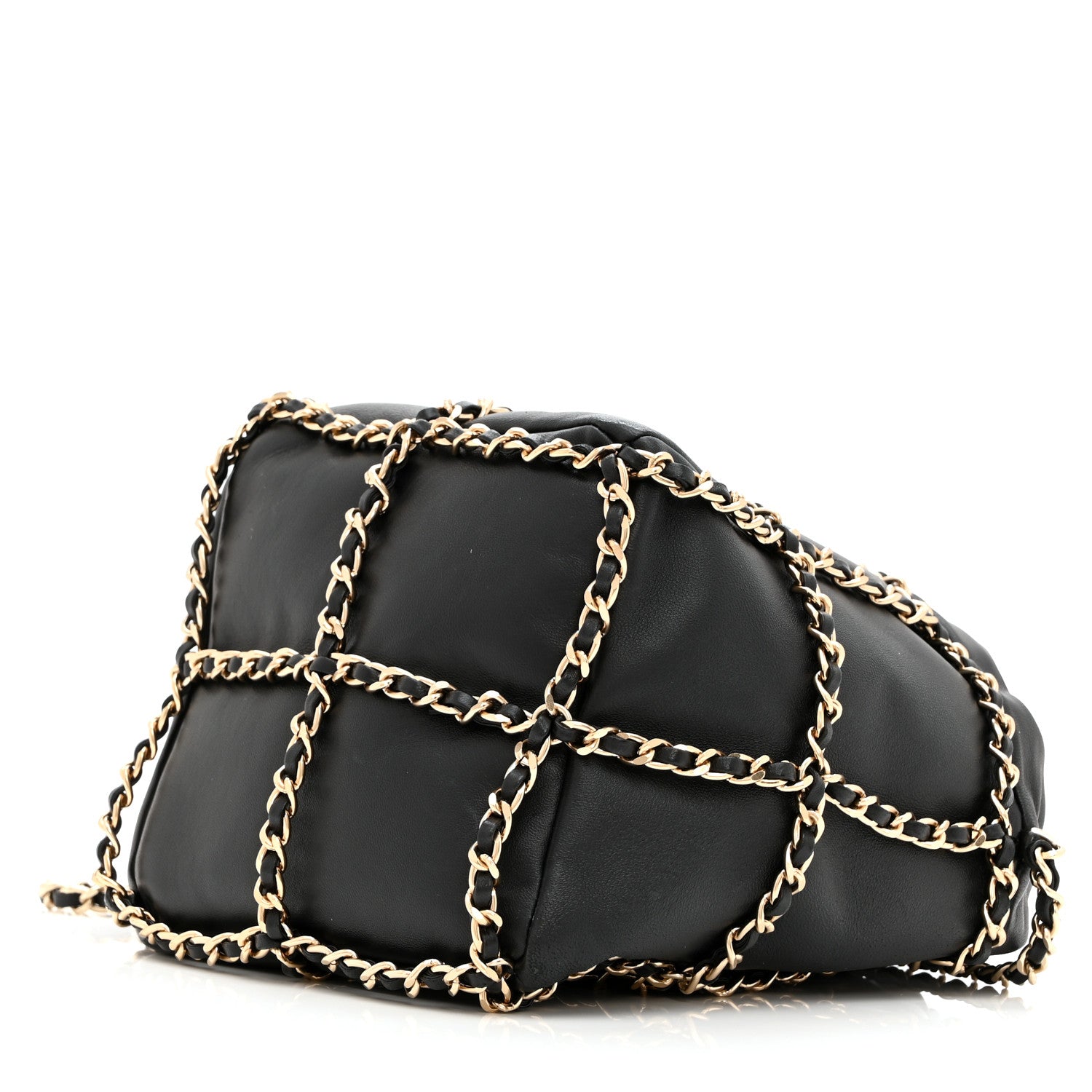 Chanel Lambskin Bucket Chain Drawstring Bag Black 1742757
