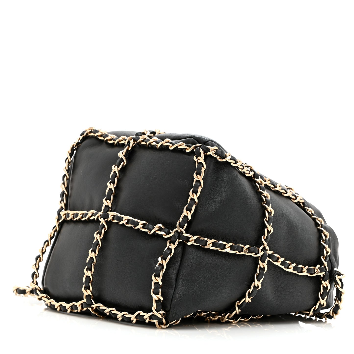 Lambskin Bucket Chain Drawstring Bag Black