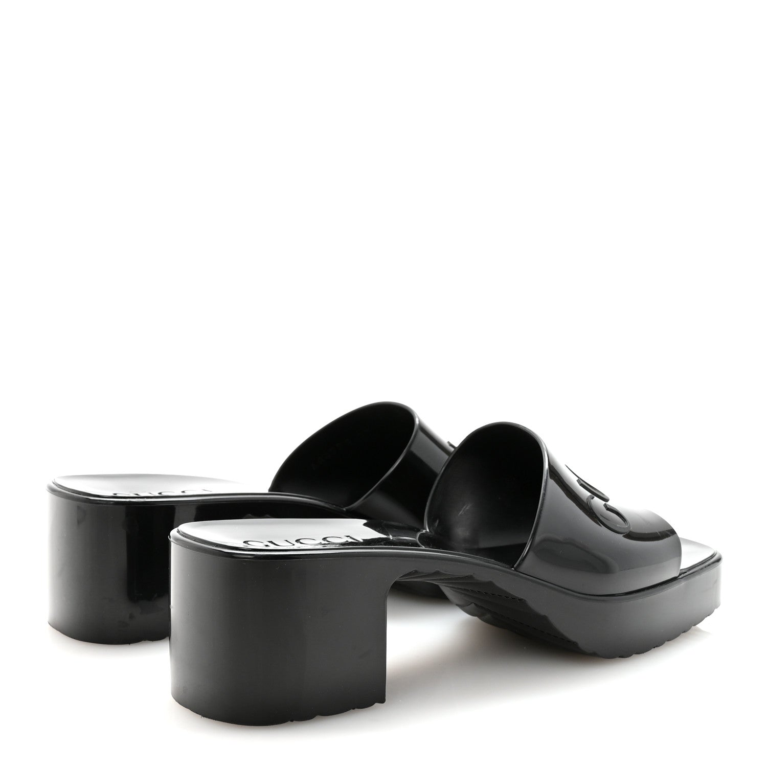Gucci Rubber Gucci Logo Womens Platform 20/60mm Slide Sandals 37 Black 5 of 9
