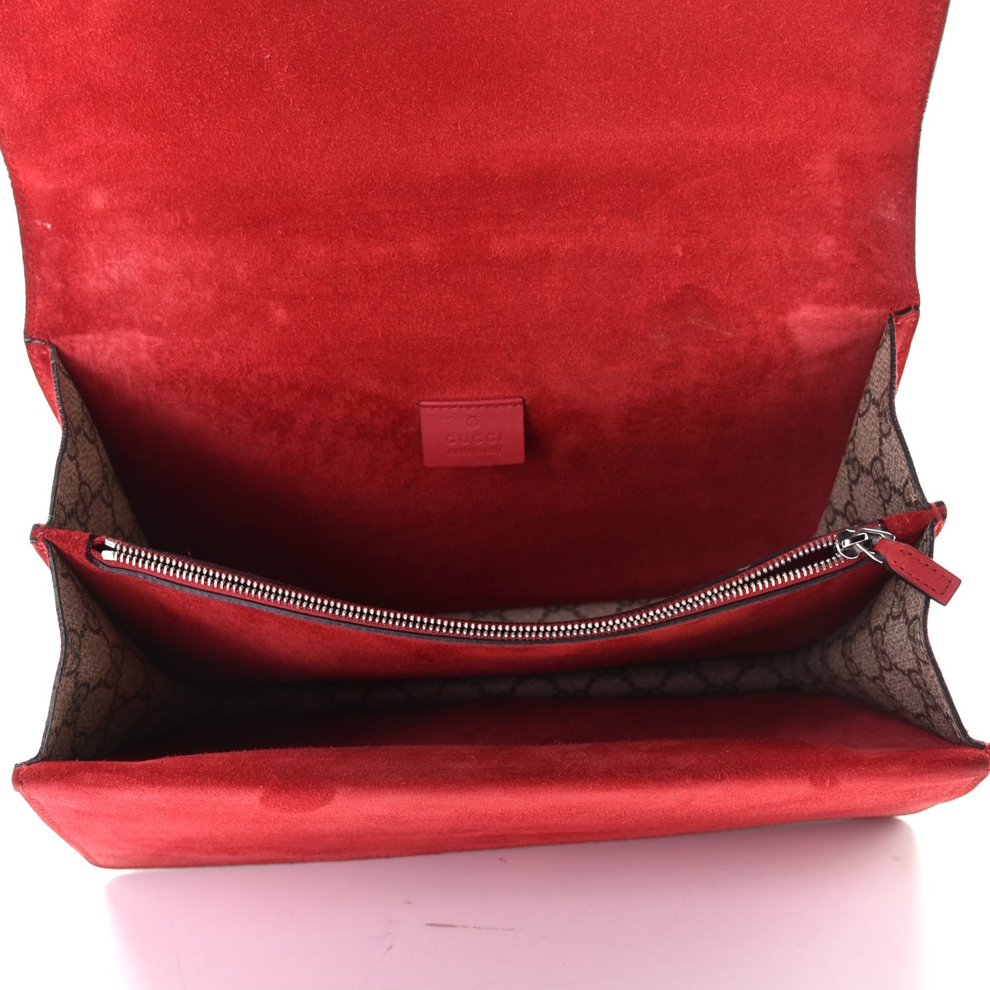 GG Supreme Monogram Suede Cudu Medium Dionysus Shoulder Bag Beige Ebony Vulcanic Red