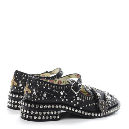 Gucci Calfskin Crystal Studded Womens Queercore Brogue Monk Strap Loafers 37.5 Black 4 of 10