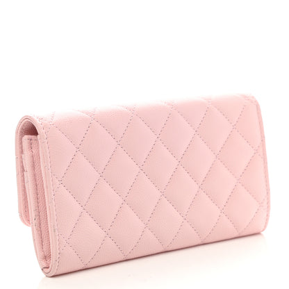 Chanel Caviar Quilted Crystal CC Large Gusset Flap Wallet Pink 3 of 8