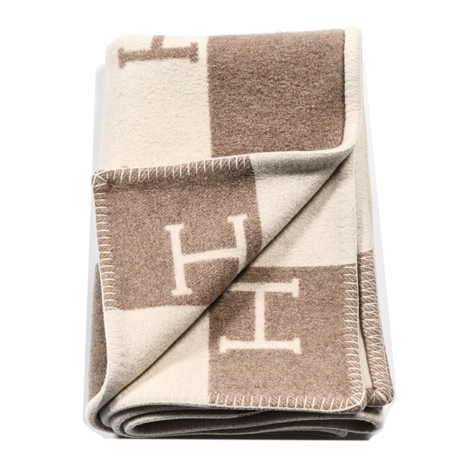 Hermes Wool Cashmere Avalon Baby Blanket Noisette Moyen White 2 of 3