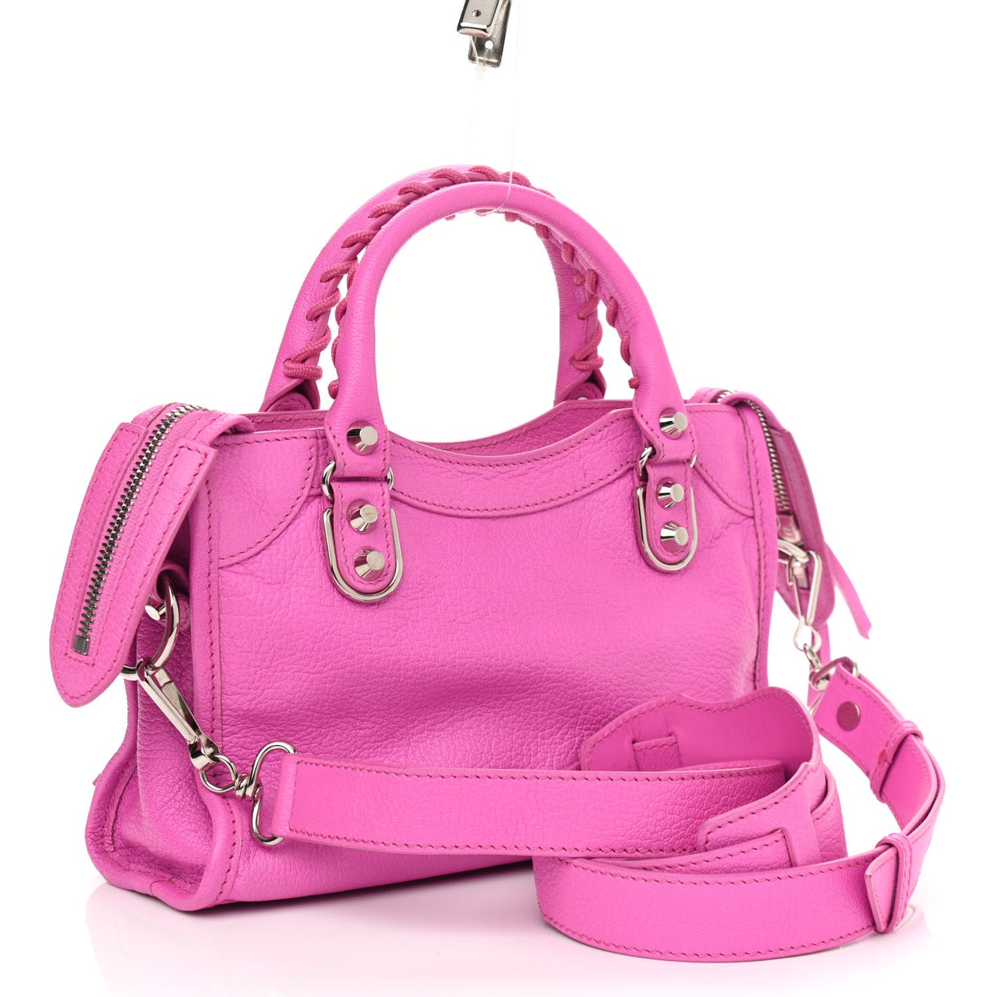 Chevre Silver Metallic Edge Hardware Mini City Rose Fluo