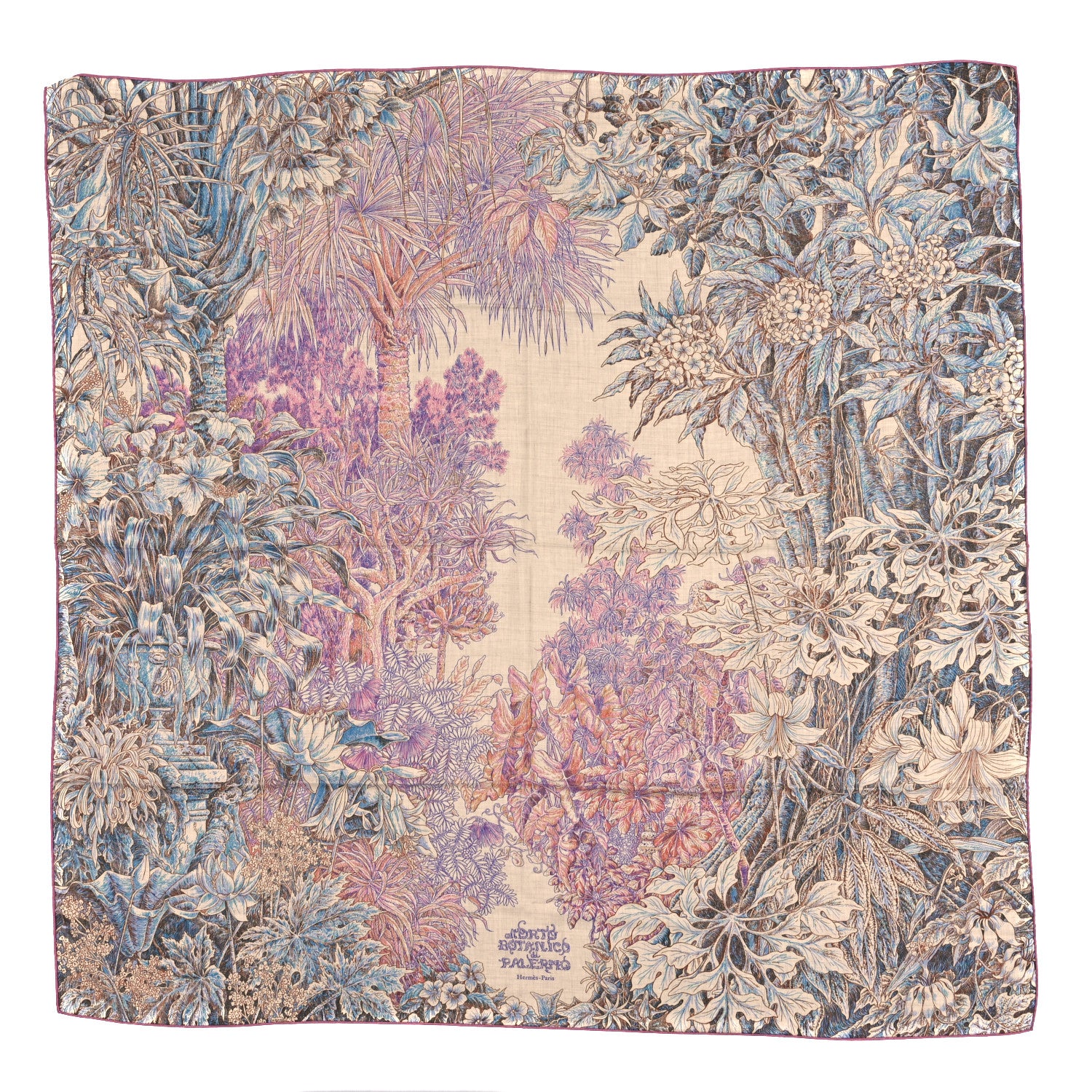 Hermes Cashmere Silk All'Orto Botanico di Palermo 140 Rose Naturel Bleu 1 of 3