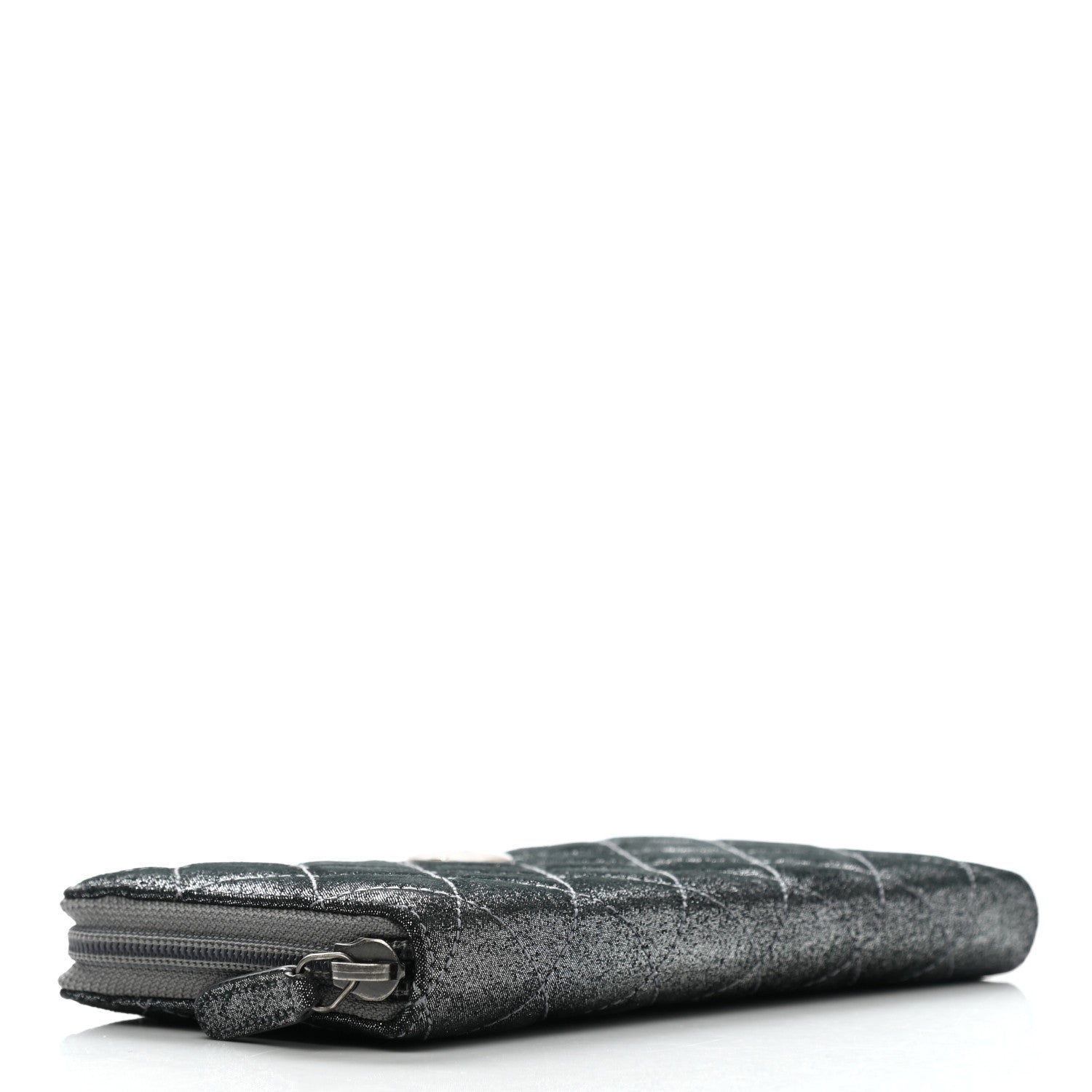 Chanel Iridescent Calfskin Quilted Tartan Button Zip Around Wallet Grey 4 of 8